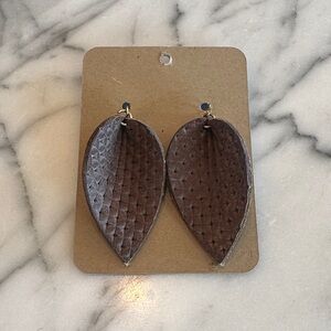 Brown Textured leather Earrings